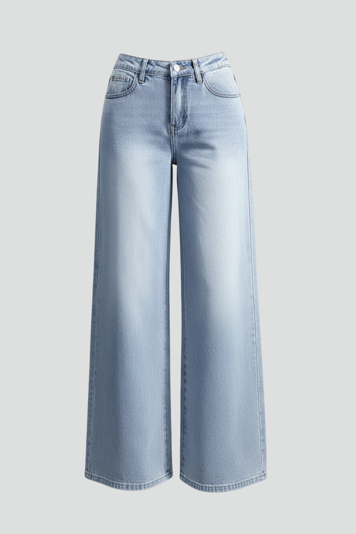 Amia | Women’s Wide-Leg Denim Pants – Mid-Rise Relaxed Fit Button Closure Jeans