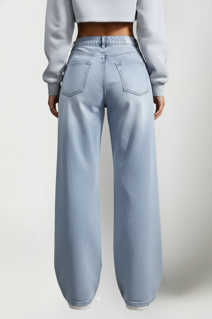 Amia | Women’s Wide-Leg Denim Pants – Mid-Rise Relaxed Fit Button Closure Jeans