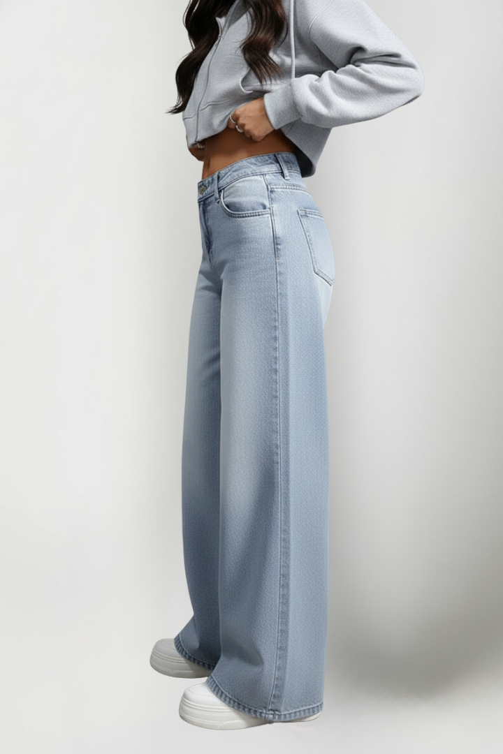 Amia | Women’s Wide-Leg Denim Pants – Mid-Rise Relaxed Fit Button Closure Jeans
