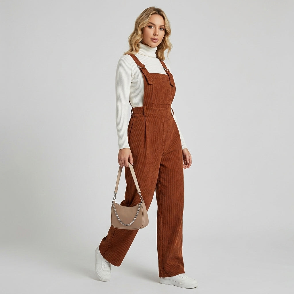 Anara | Women’s Corduroy Jumpsuit – Wide Strap Suspender Style