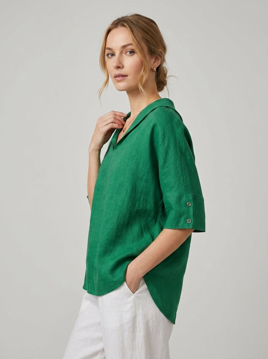 Anastasia | Women’s V-Neck Blouse – Elegant Loose-Fit Top, Flowy & Casual