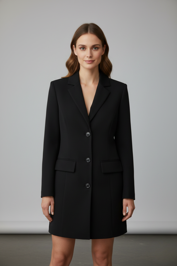 Anaya | Women's Longline Blazer – Notched Lapel Button Front Jacket with Long Sleeves