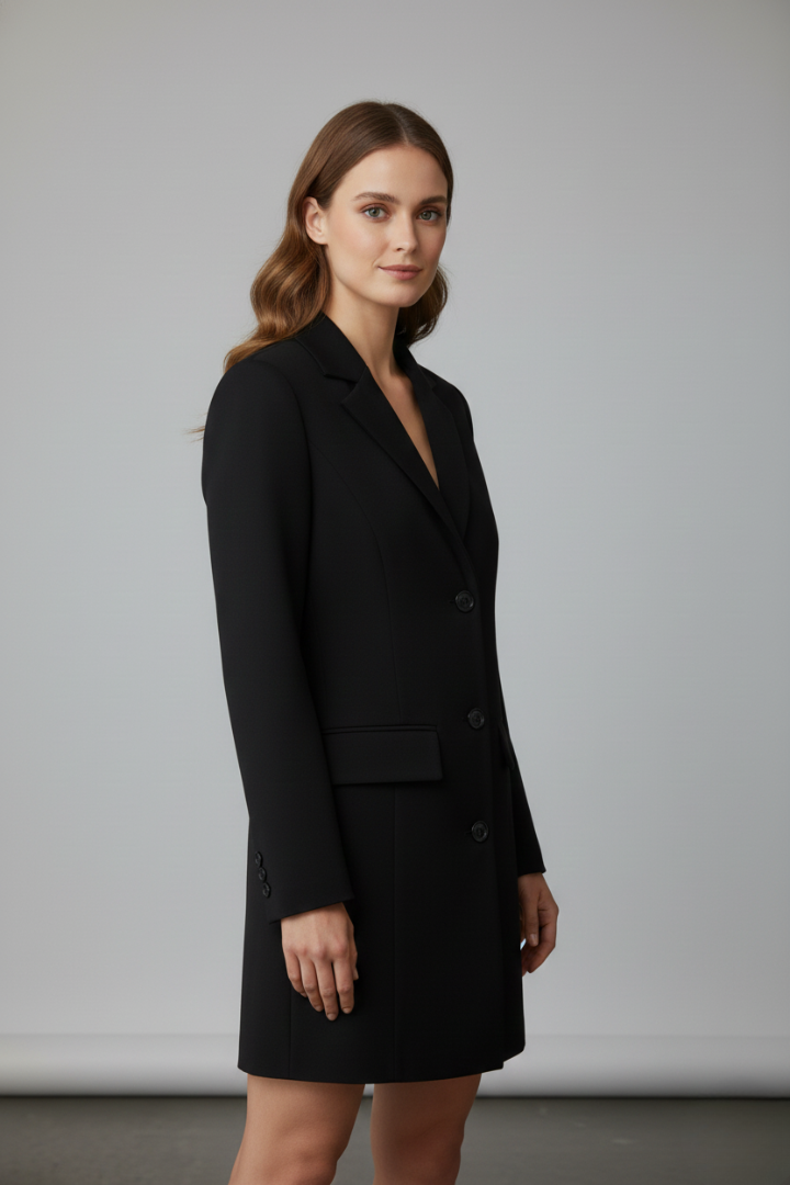 Anaya | Women's Longline Blazer – Notched Lapel Button Front Jacket with Long Sleeves