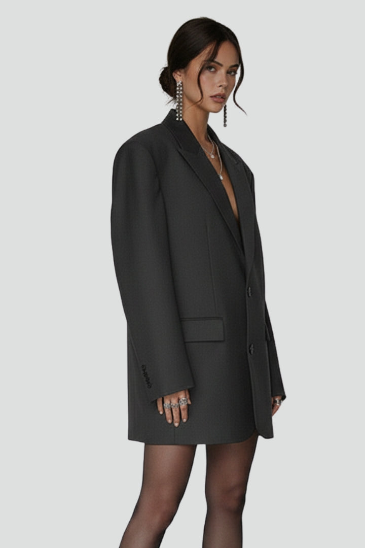 Andie | Women's Oversized Blazer – Notched Lapel Button Front Jacket with Flap Pockets