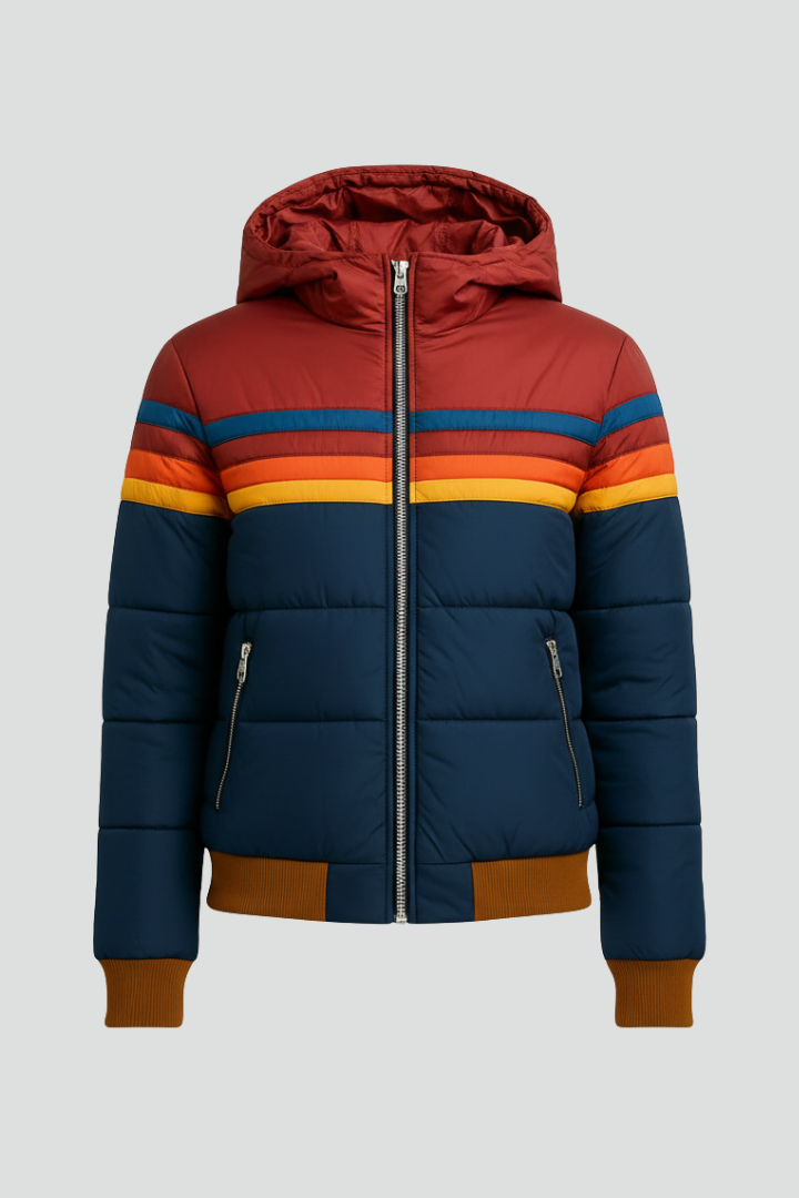 Anouk | Women’s Hooded Puffer Jacket – Quilted Zip-Up Coat with Striped Design