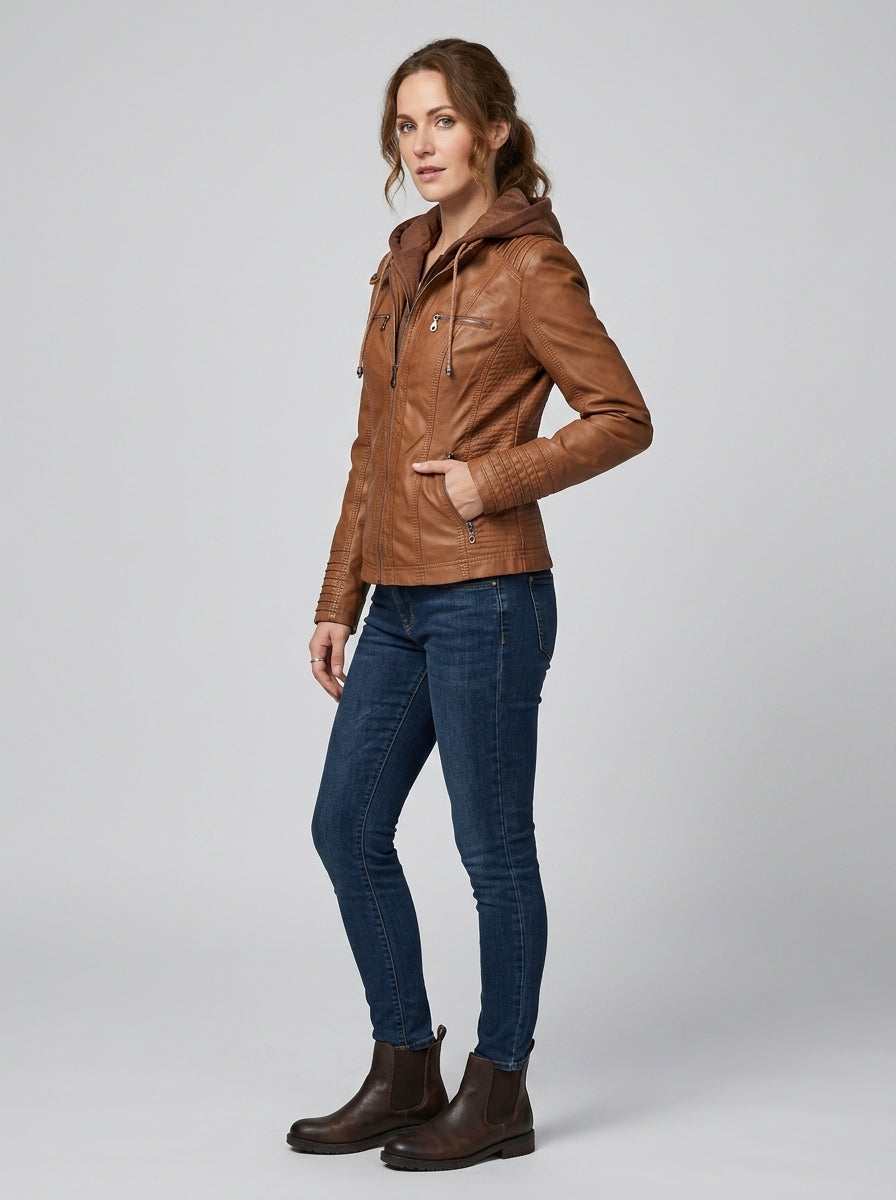 Anwen | Women’s Hooded Jacket – Fitted Zip Jacket with Multiple Zipper Pockets