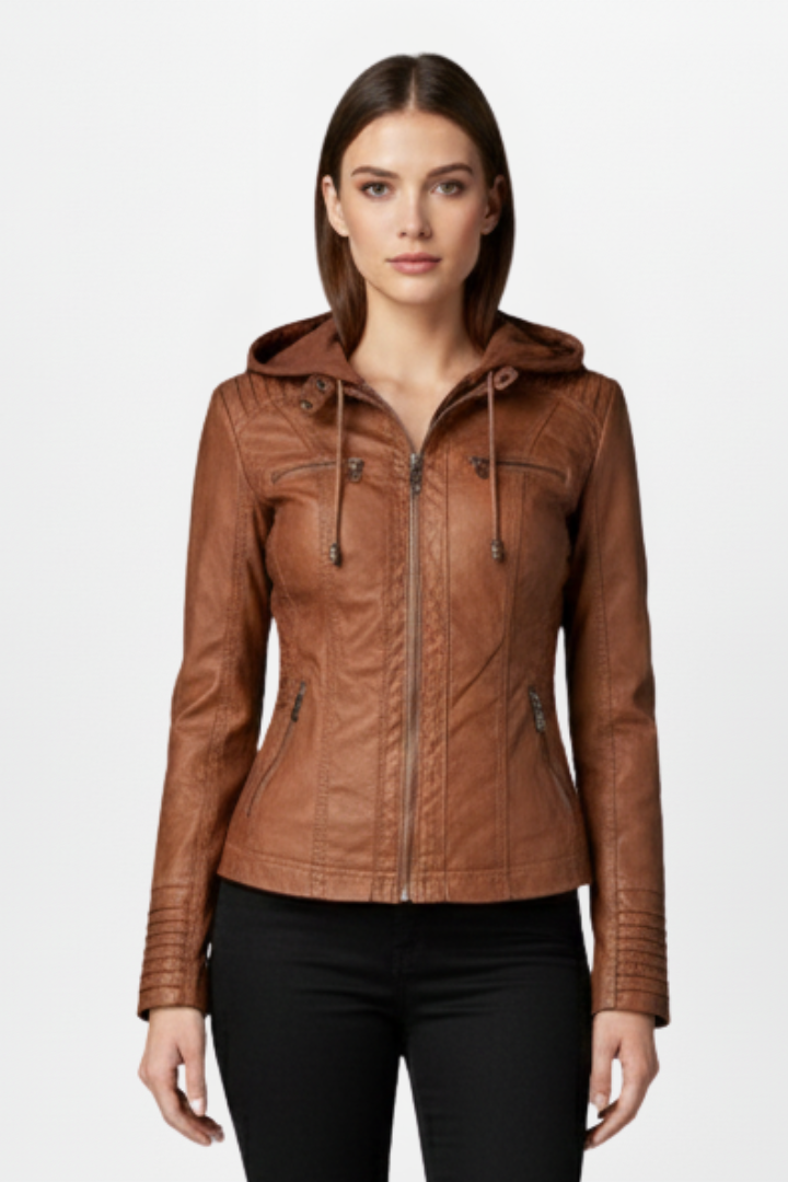 Anwen | Women’s Hooded Jacket – Fitted Zip Jacket with Multiple Zipper Pockets