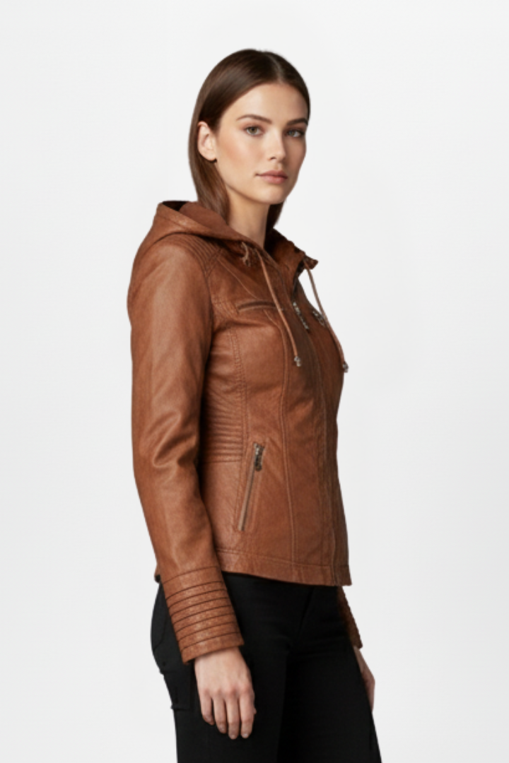 Anwen | Women’s Hooded Jacket – Fitted Zip Jacket with Multiple Zipper Pockets