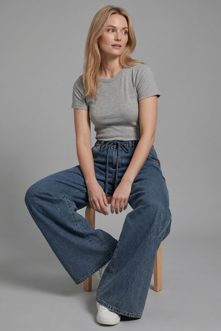 Anya | Women’s Relaxed Fit Wide-Leg Pants – Drawstring Waist Long Trousers with Pockets
