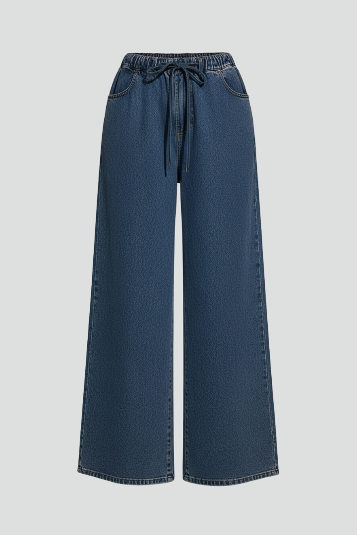 Anya | Women’s Relaxed Fit Wide-Leg Pants – Drawstring Waist Long Trousers with Pockets
