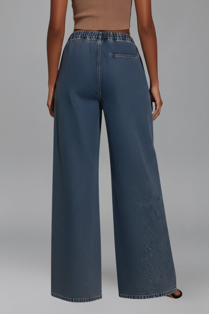 Anya | Women’s Relaxed Fit Wide-Leg Pants – Drawstring Waist Long Trousers with Pockets
