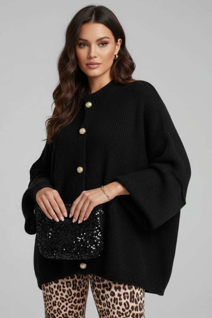 Arabelle | Women’s Oversized Knit Sweater – Button-Front, Long Sleeve