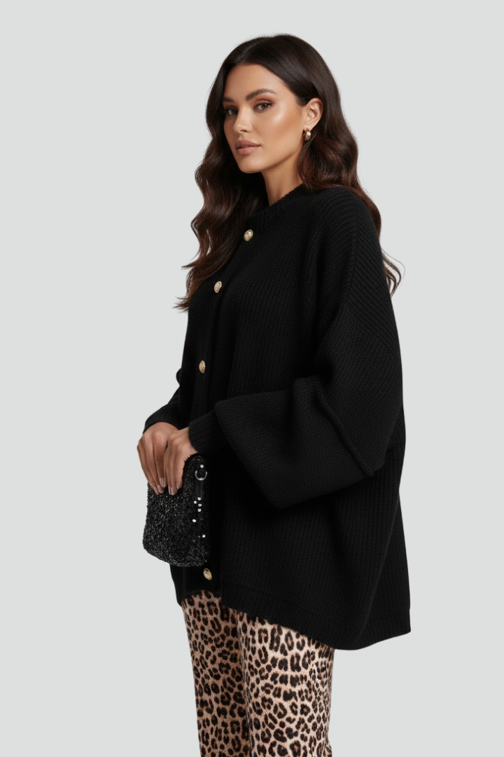 Arabelle | Women’s Oversized Knit Sweater – Button-Front, Long Sleeve