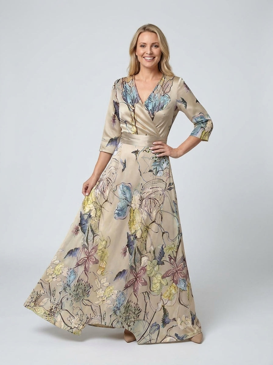 Araminta | Women’s Floral Wrap Dress – V-Neck, 3/4 Sleeves