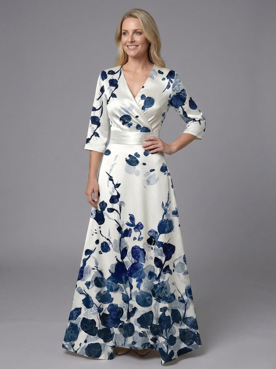 Araminta | Women’s Floral Wrap Dress – V-Neck, 3/4 Sleeves