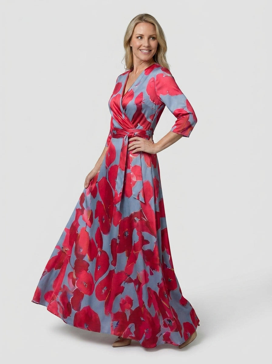 Araminta | Women’s Floral Wrap Dress – V-Neck, 3/4 Sleeves