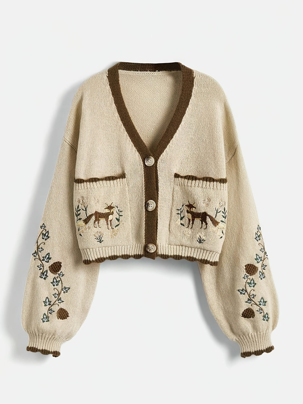 Arcelia | Women’s Color-Block Cardigan – Embroidered Fox Detail