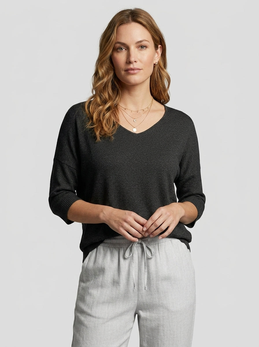 Ariadne | Women’s V-Neck Top – Short Sleeve Relaxed Fit Shirt with Front Pockets