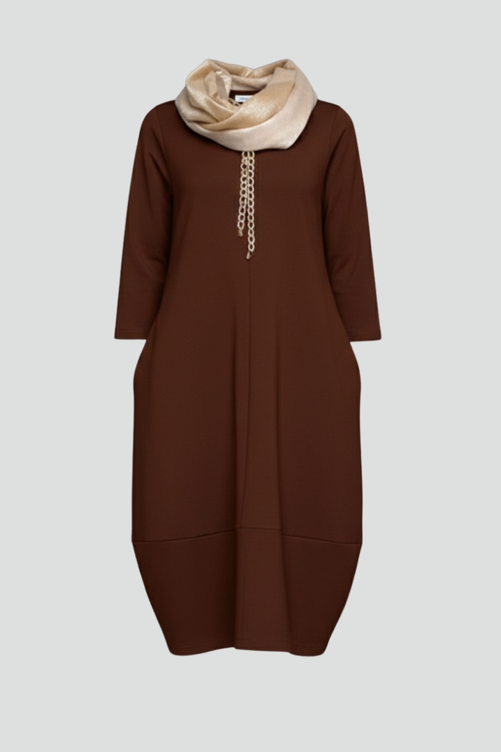 Ariah | Women's Textured A-Line Midi Dress with Round Neck, 3/4 Sleeves & Side Pockets