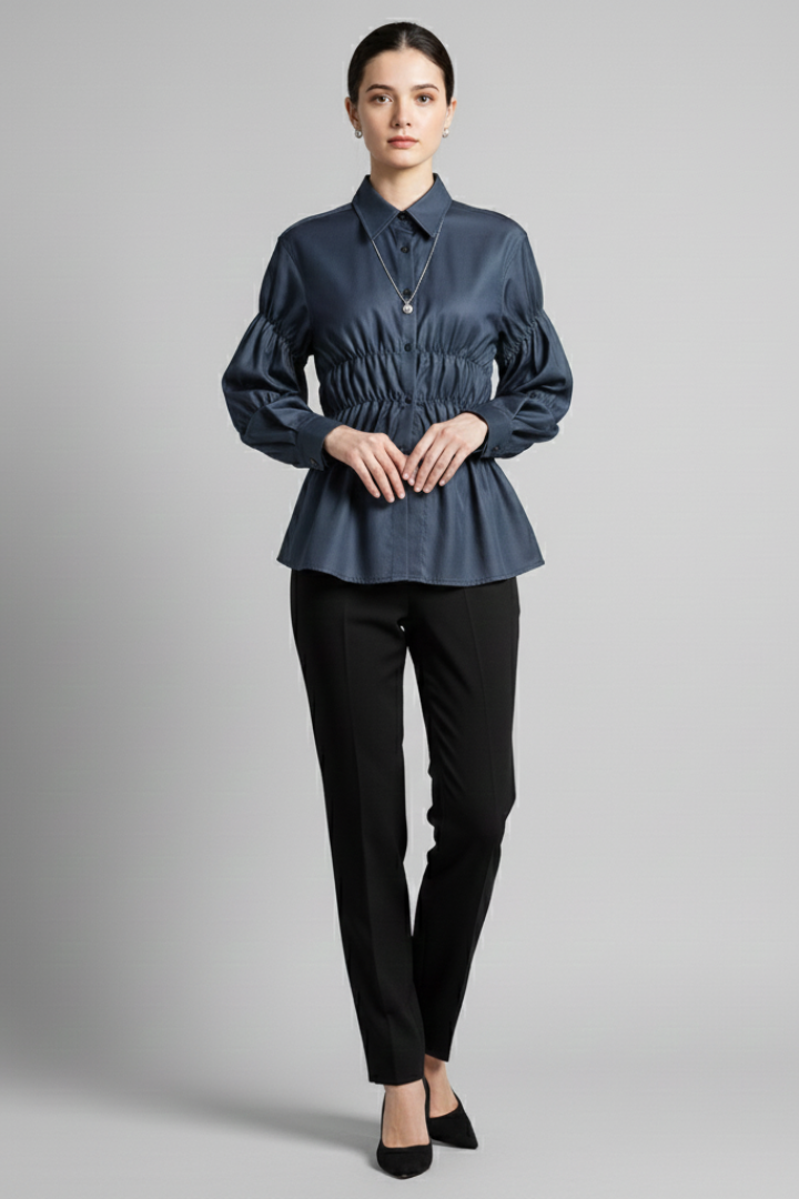 Arianne | Women's Relaxed Fit Blouse – Long Sleeve Ruched Front Casual Woven Top