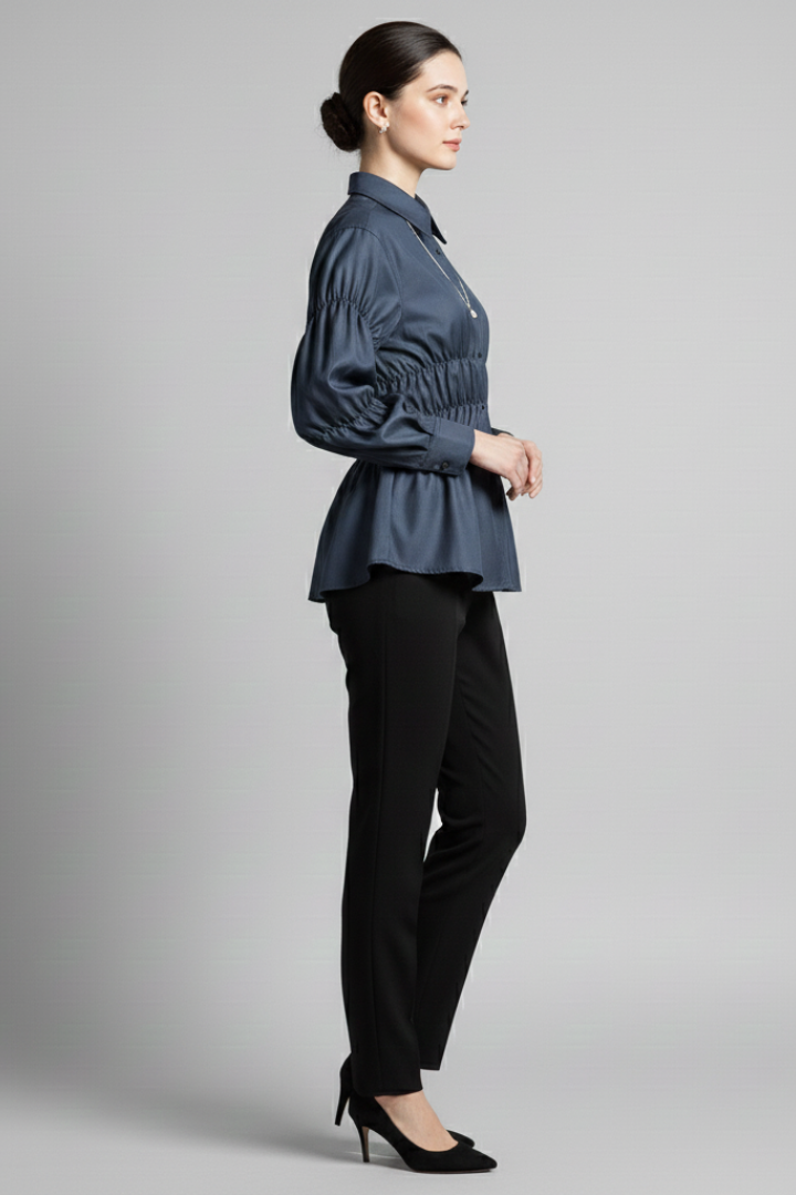 Arianne | Women's Relaxed Fit Blouse – Long Sleeve Ruched Front Casual Woven Top