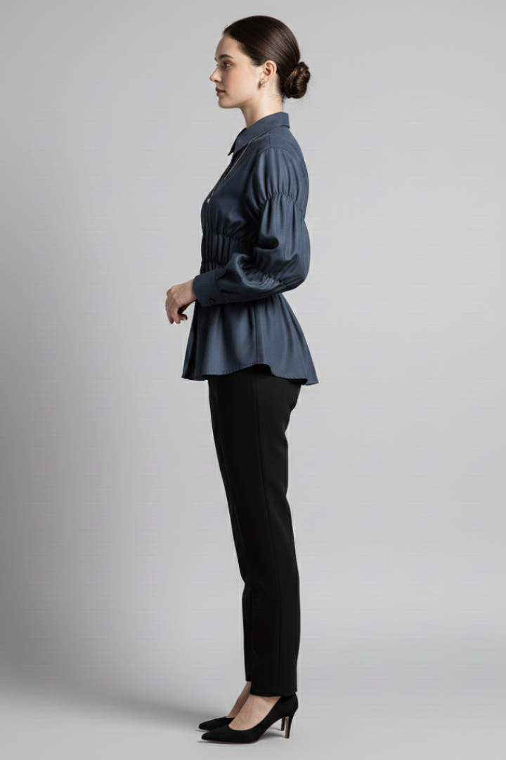 Arianne | Women's Relaxed Fit Blouse – Long Sleeve Ruched Front Casual Woven Top