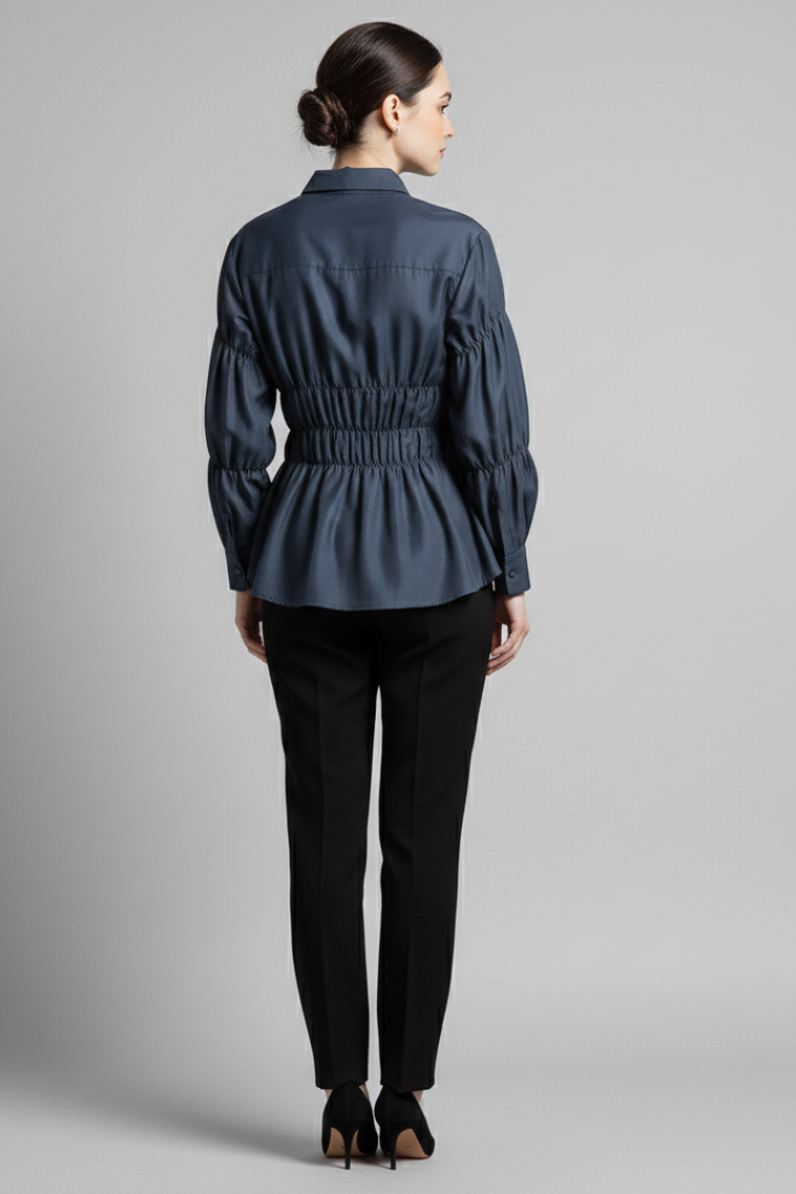 Arianne | Women's Relaxed Fit Blouse – Long Sleeve Ruched Front Casual Woven Top