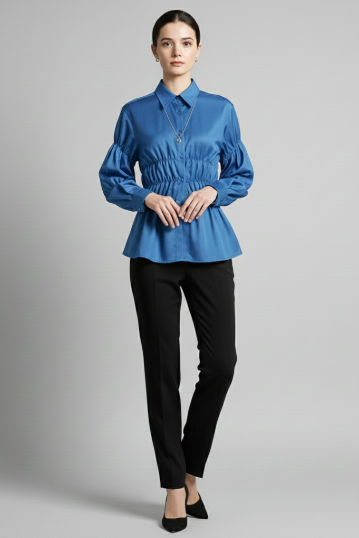 Arianne | Women's Relaxed Fit Blouse – Long Sleeve Ruched Front Casual Woven Top