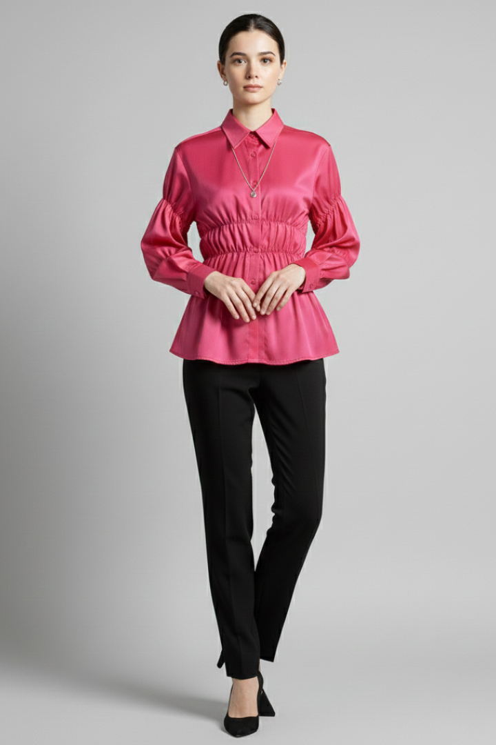 Arianne | Women's Relaxed Fit Blouse – Long Sleeve Ruched Front Casual Woven Top
