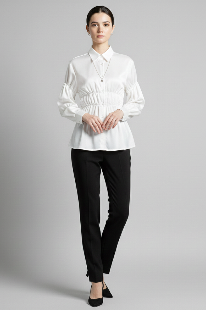 Arianne | Women's Relaxed Fit Blouse – Long Sleeve Ruched Front Casual Woven Top