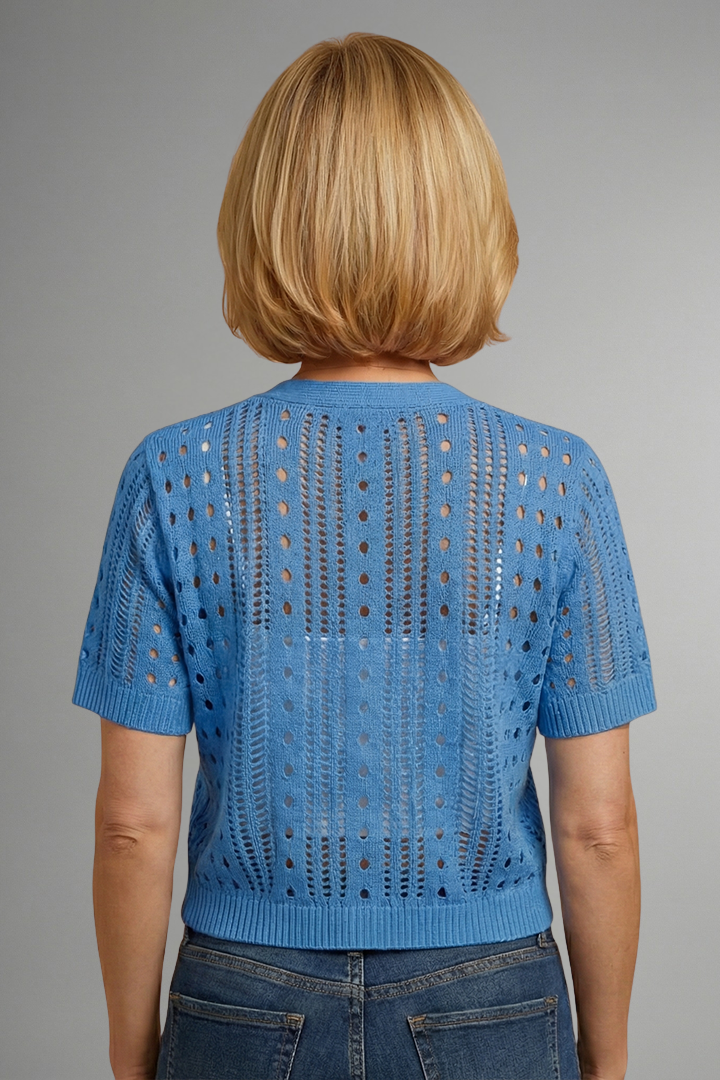 Arlette | Women's Open Front Knit Cardigan – Hollow Knit Short Sleeve