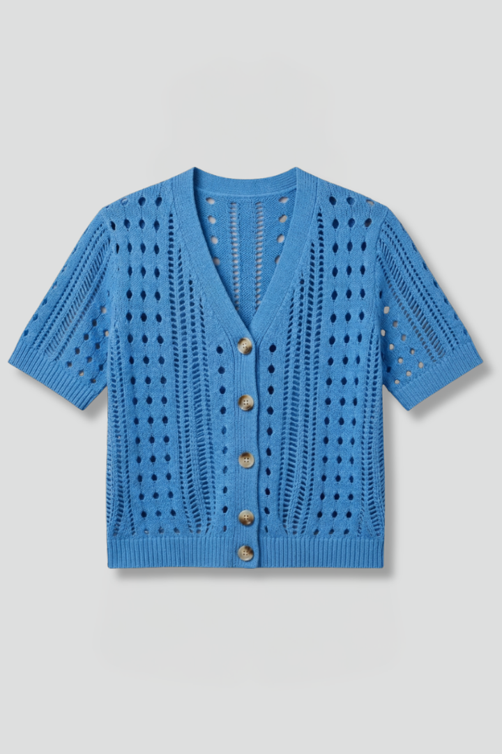 Arlette | Women's Open Front Knit Cardigan – Hollow Knit Short Sleeve