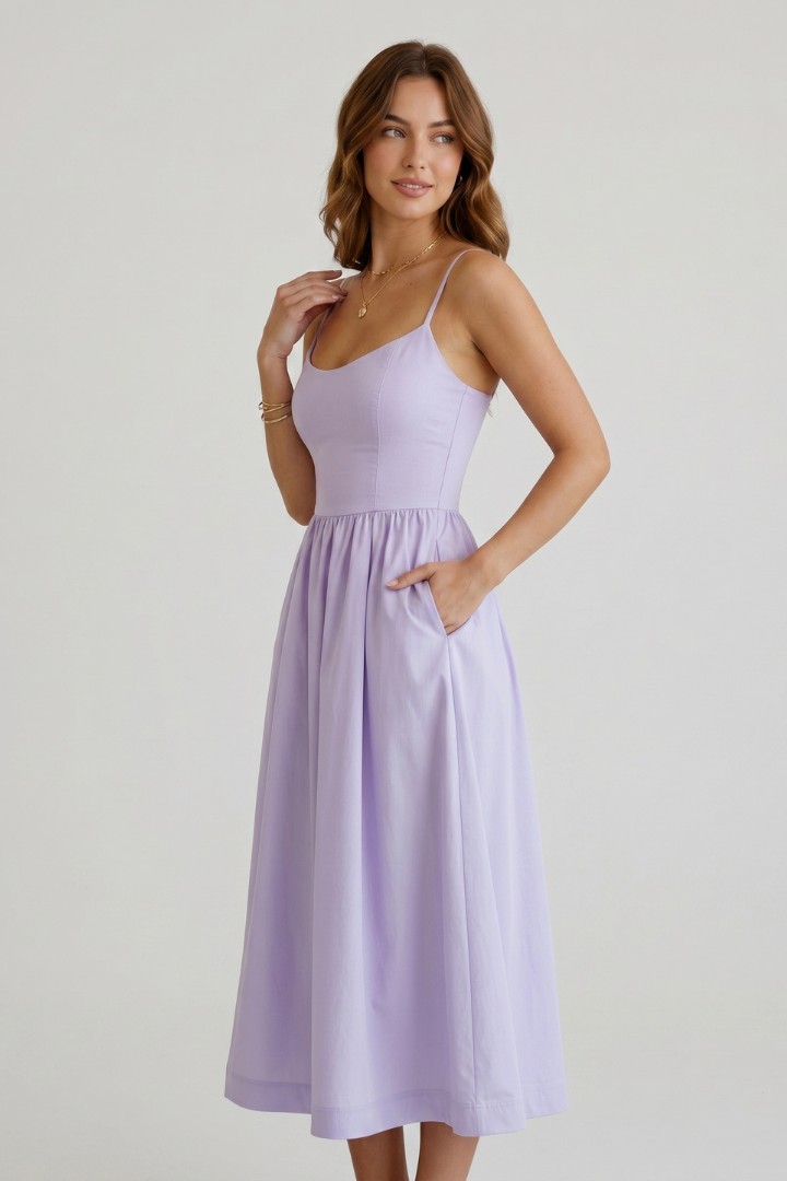 Asha | Women’s Midi Dress with Spaghetti Straps