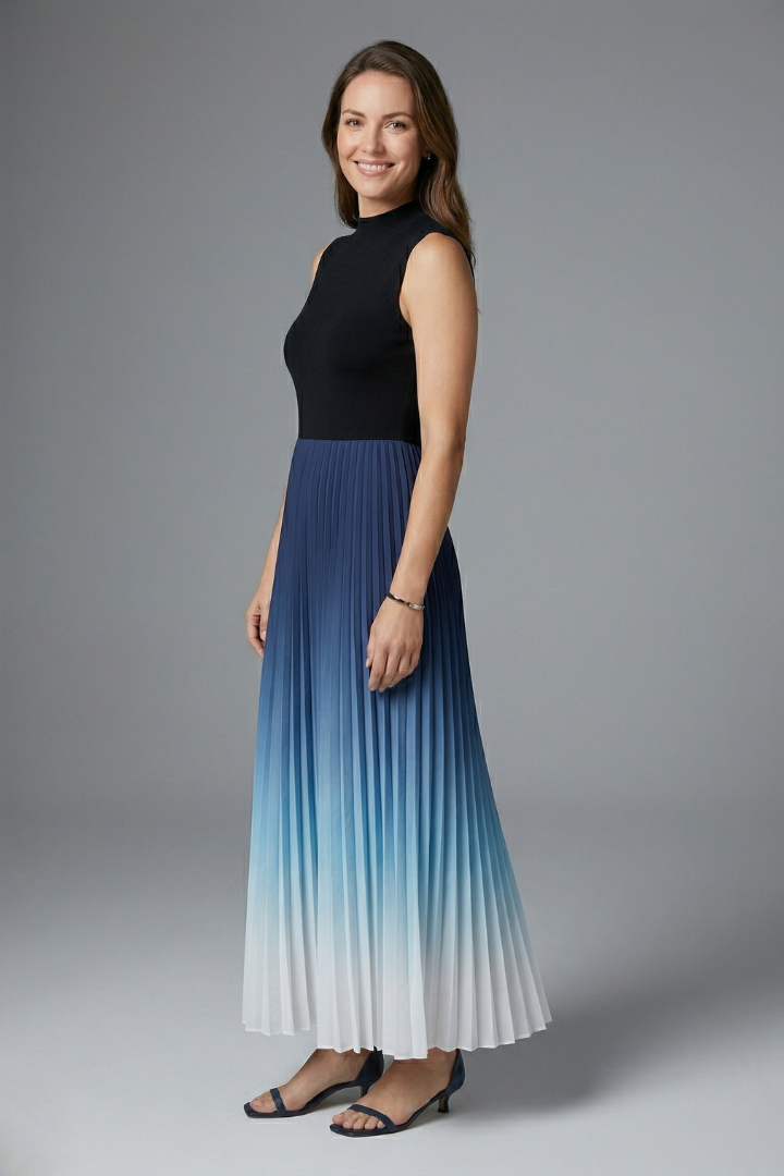 Ashby | Women's Sleeveless Long Dress – Pleated Maxi Dress with Fitted Bodice