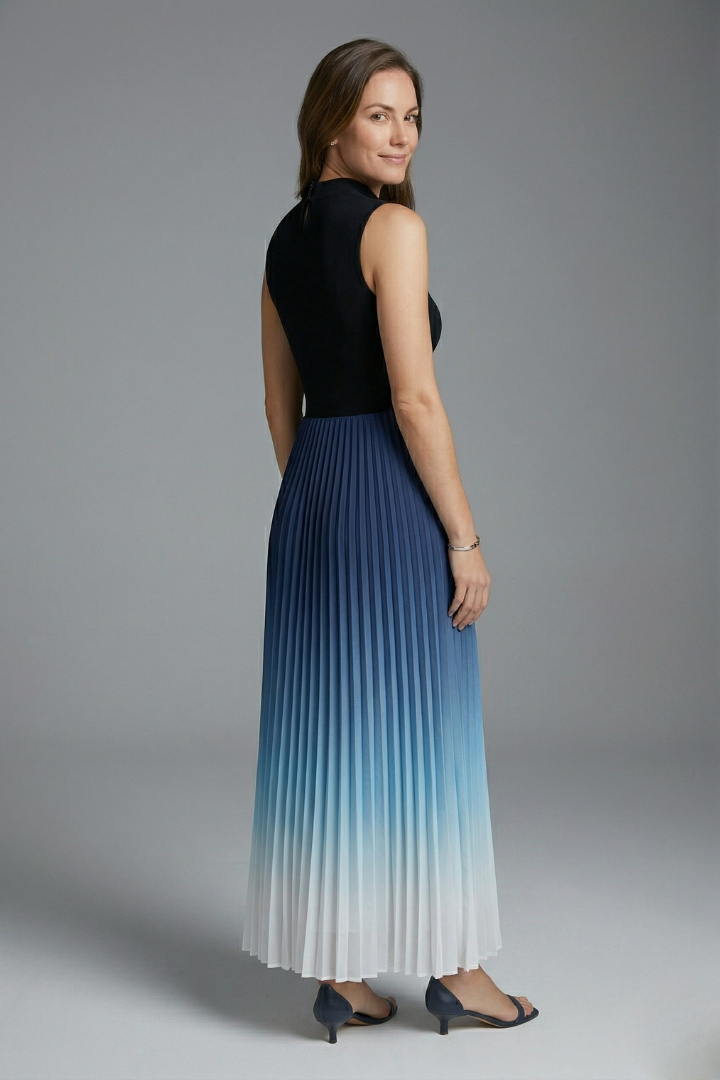 Ashby | Women's Sleeveless Long Dress – Pleated Maxi Dress with Fitted Bodice