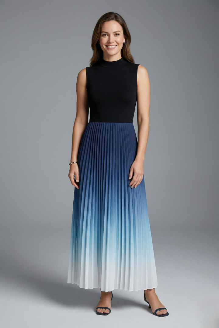 Ashby | Women's Sleeveless Long Dress – Pleated Maxi Dress with Fitted Bodice