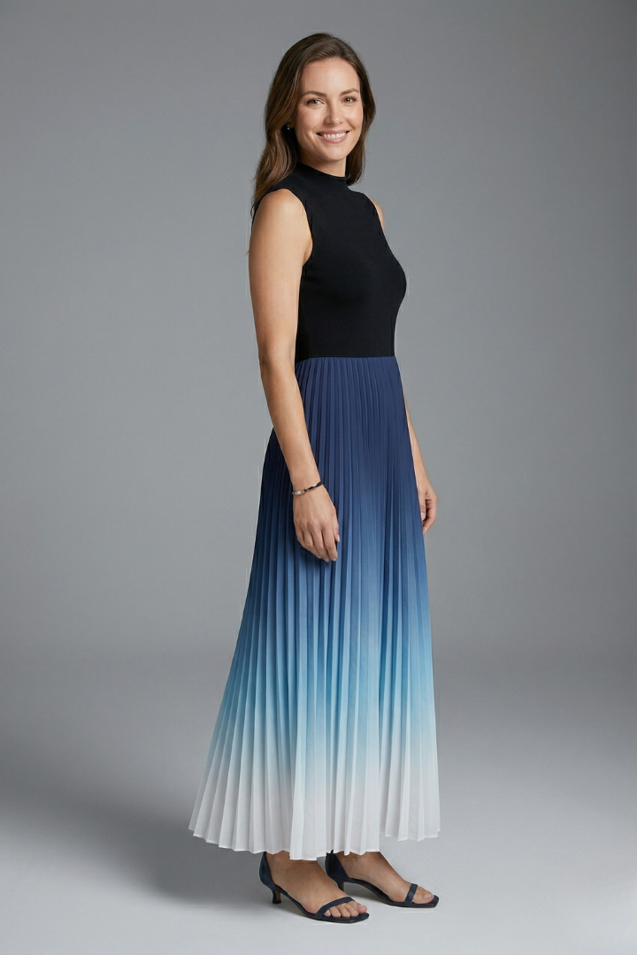 Ashby | Women's Sleeveless Long Dress – Pleated Maxi Dress with Fitted Bodice