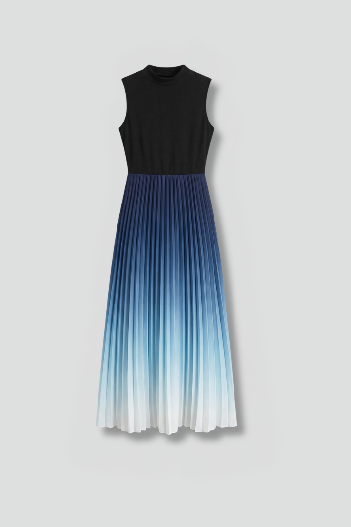 Ashby | Women's Sleeveless Long Dress – Pleated Maxi Dress with Fitted Bodice