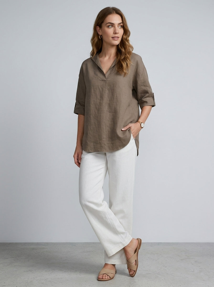 Ashlyn | Women's Loose Fit V-Neck Top - Casual Half Sleeve Lightweight Blouse