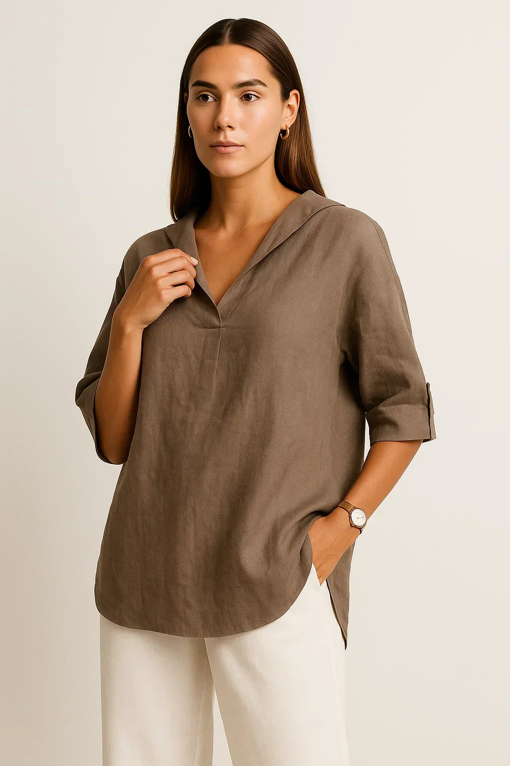 Ashlyn | Women's Loose Fit V-Neck Top - Casual Half Sleeve Lightweight Blouse