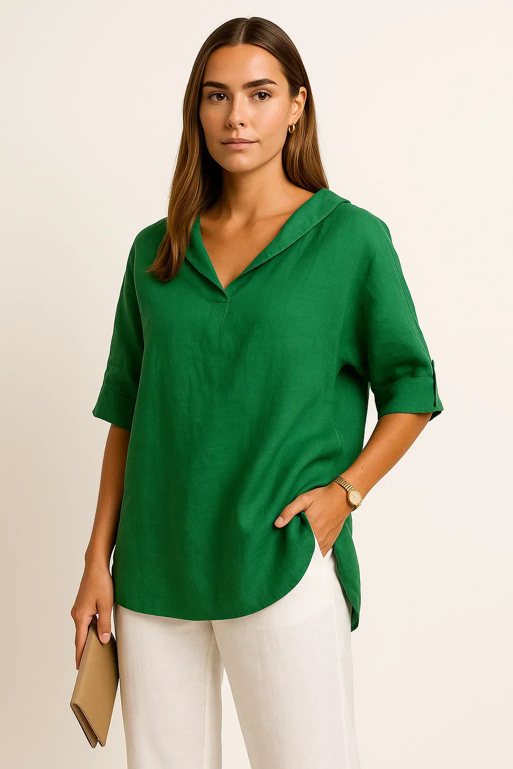 Ashlyn | Women's Loose Fit V-Neck Top - Casual Half Sleeve Lightweight Blouse