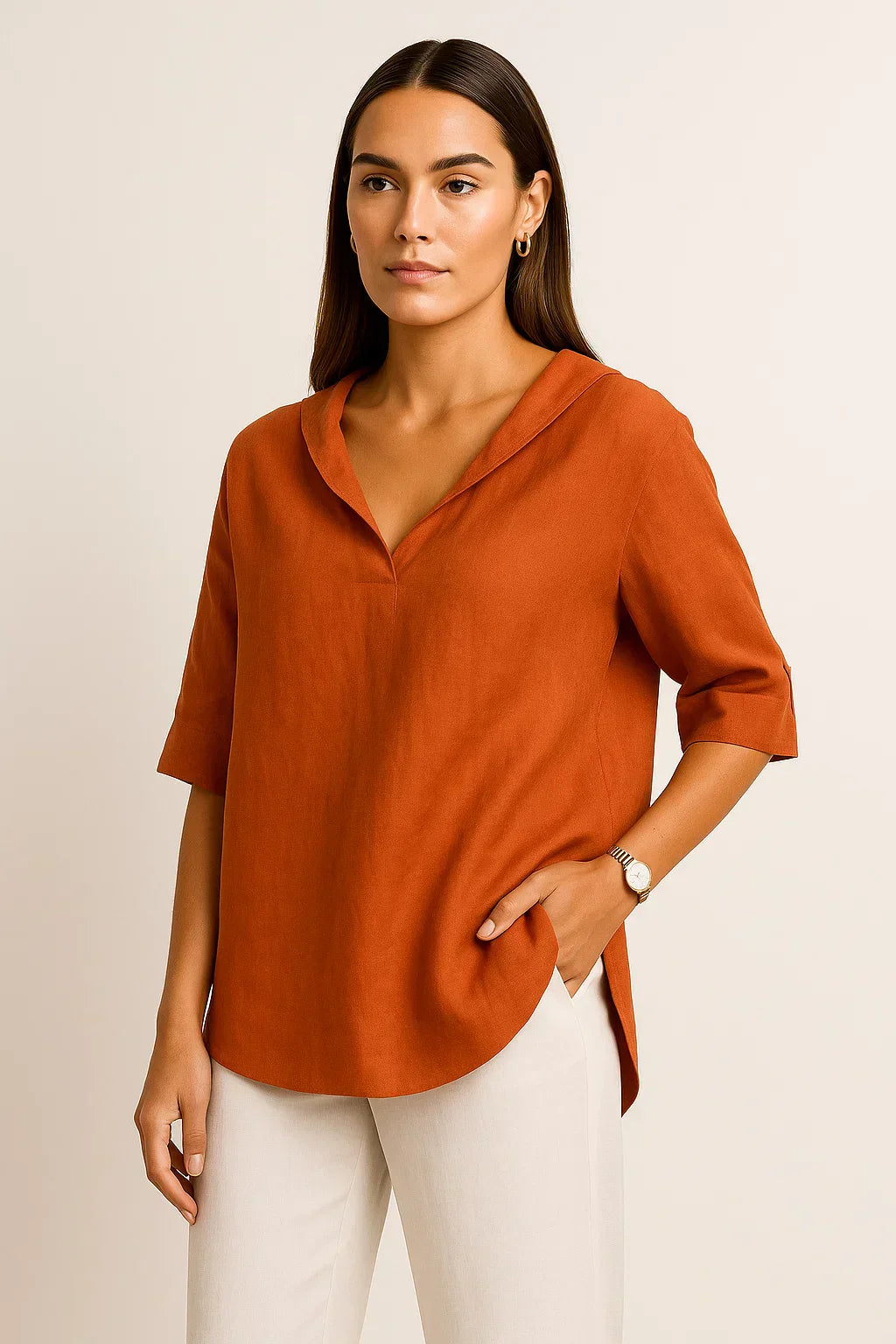 Ashlyn | Women's Loose Fit V-Neck Top - Casual Half Sleeve Lightweight Blouse