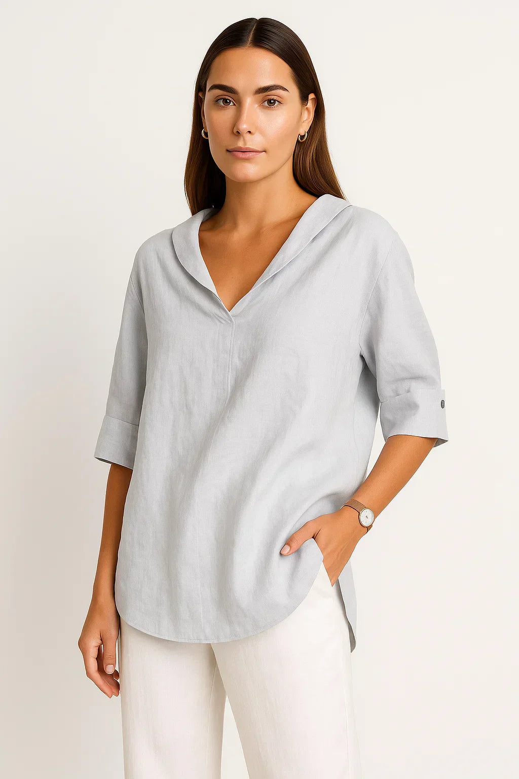 Ashlyn | Women's Loose Fit V-Neck Top - Casual Half Sleeve Lightweight Blouse