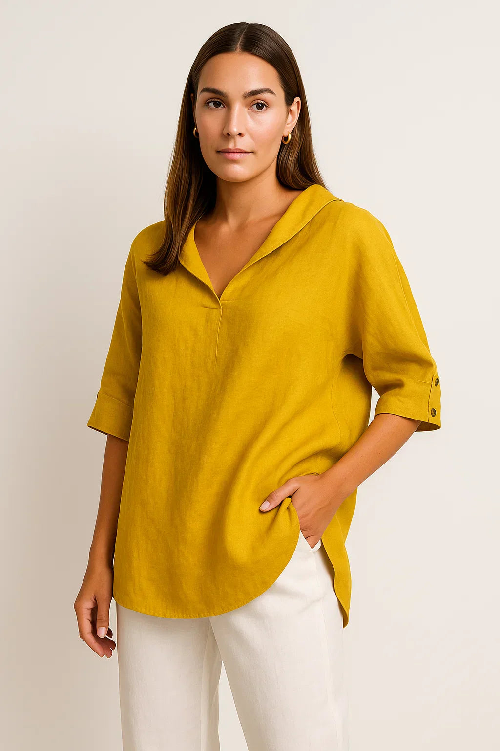 Ashlyn | Women's Loose Fit V-Neck Top - Casual Half Sleeve Lightweight Blouse