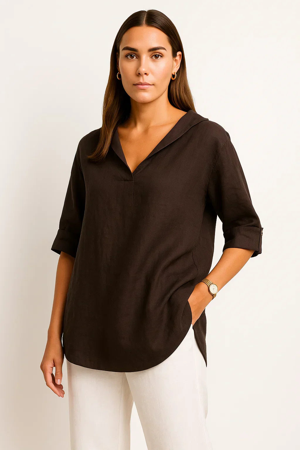 Ashlyn | Women's Loose Fit V-Neck Top - Casual Half Sleeve Lightweight Blouse