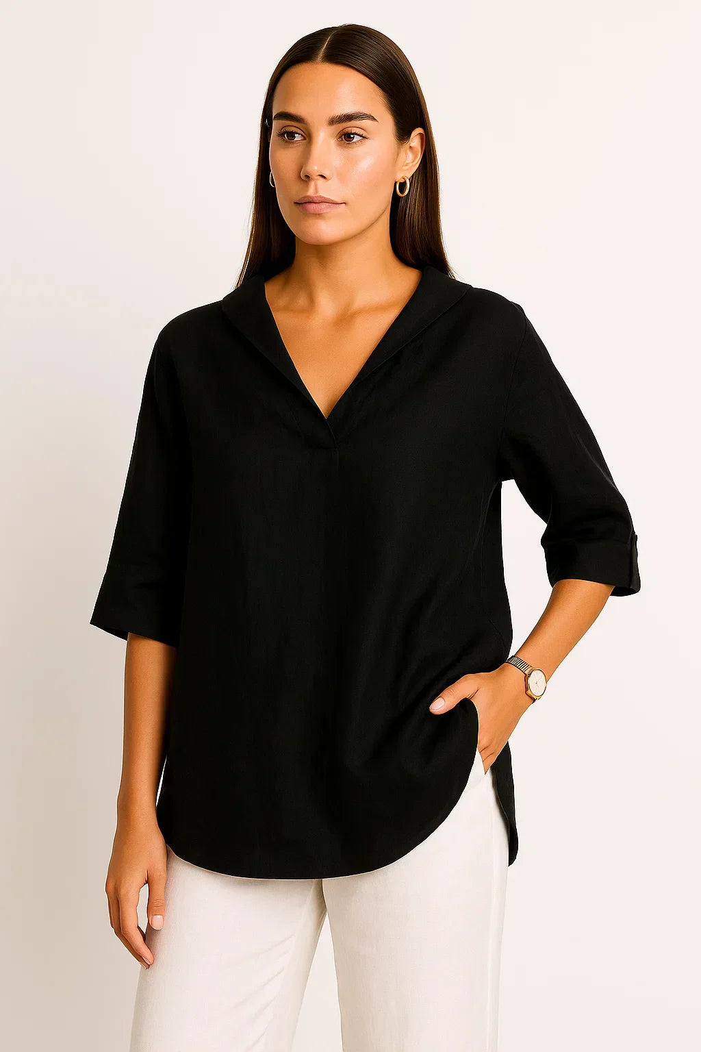 Ashlyn | Women's Loose Fit V-Neck Top - Casual Half Sleeve Lightweight Blouse