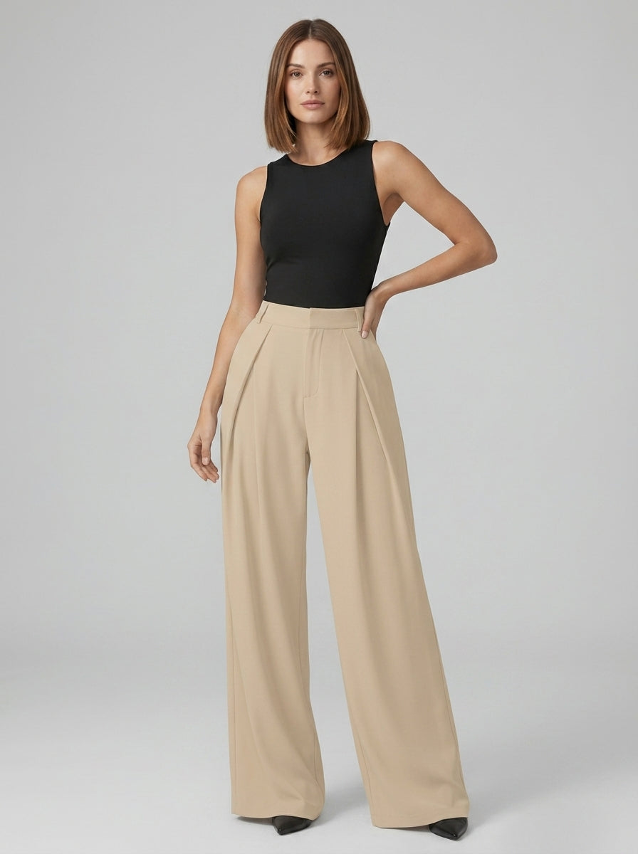 Aurelia | Women’s Wide Leg Trousers – High-Rise Pleated Pants with Relaxed Fit