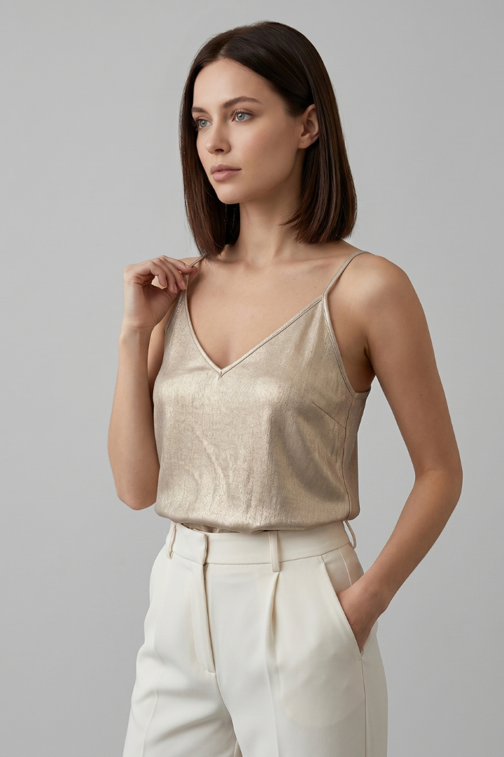 Auri | Women’s V-Neck Cami Top with Spaghetti Straps – Sleeveless Casual Loose Fit