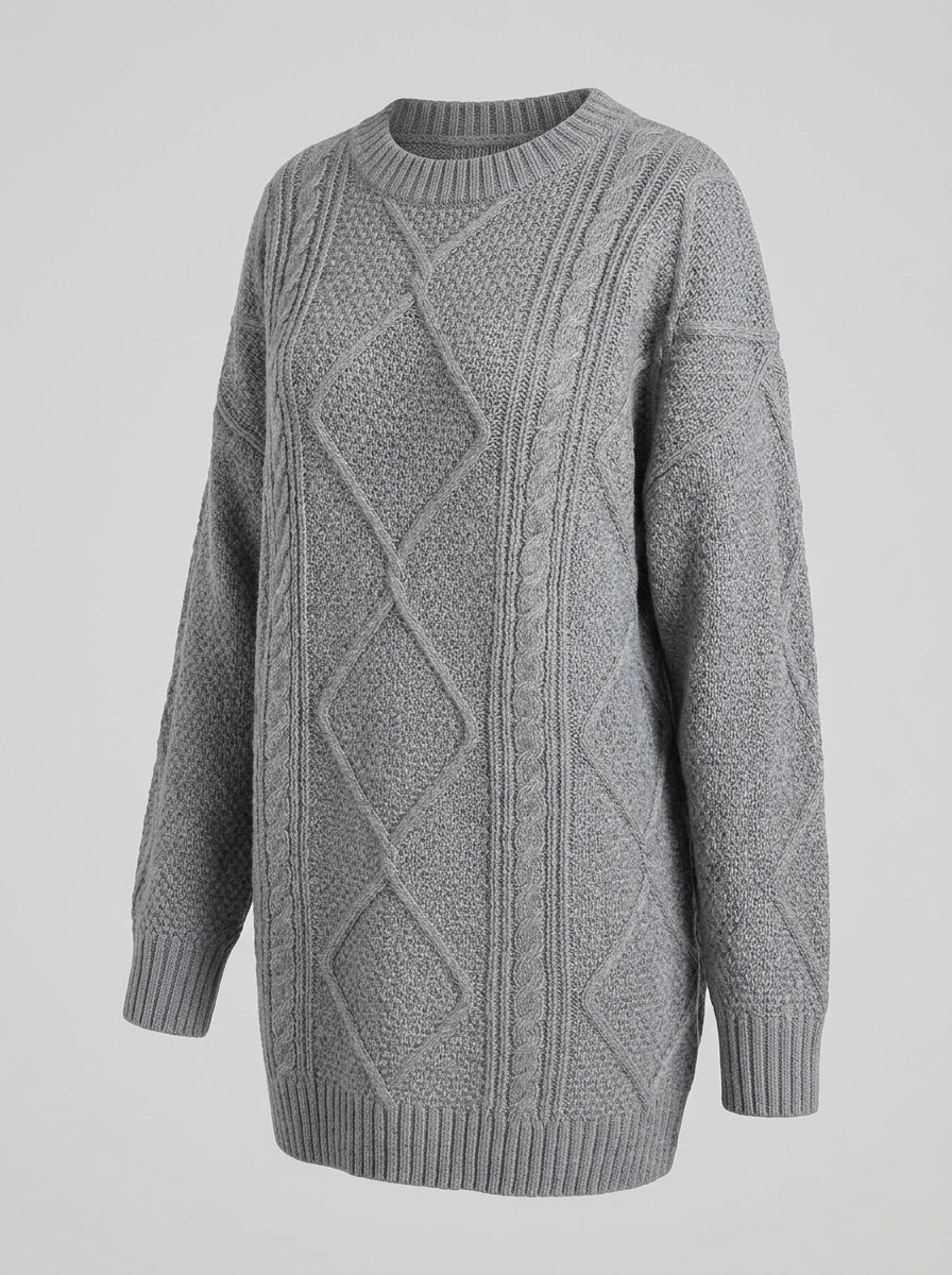 Avelina | Women's Textured Knit Sweater Dress – Round Neck, Drop Shoulder, Long Sleeves
