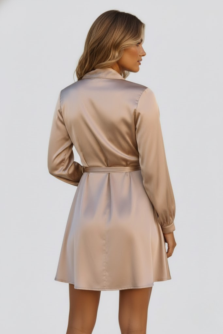 Avena | Women’s Mini Dress - V-Neck Wrap Waist, Satin Elegant Party Dress